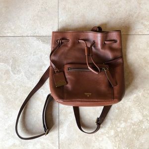 Fossil Leather Purse Drawstring Backpack